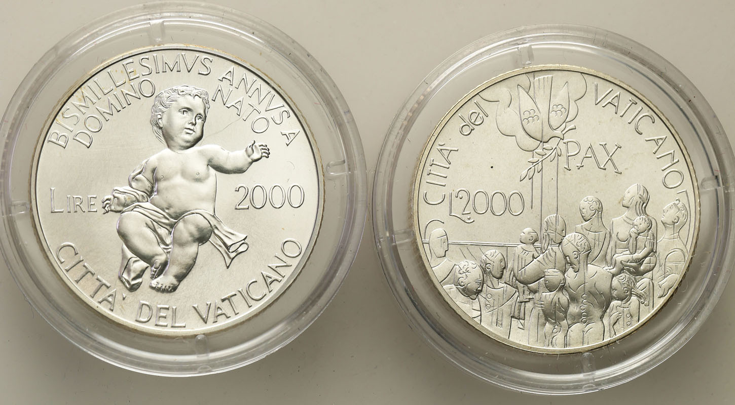 Watykan. 200 lirów 2001 - 2002 Jan Paweł II, zestaw 2 monet